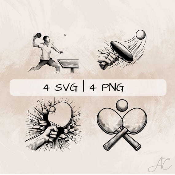 Ping Pong SVG Bundle, Table Tennis PNG ,Ping Pong Clipart, Hand drawn Ping Pong pictures for print and engraving