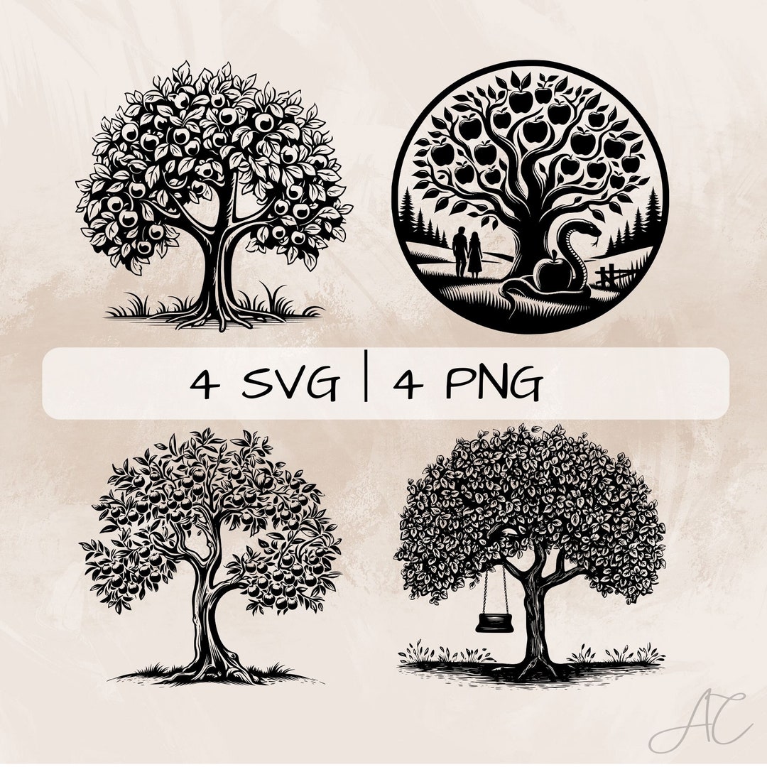 Apple Tree SVG Bundle, Apple Tree With Swing PNG, Apple Clipart, Hand ...