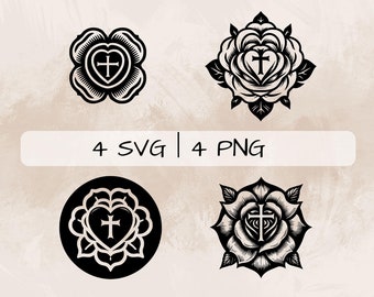 Paquete SVG de Luther Rose, PNG luterano, imágenes prediseñadas del símbolo de Luther Rose, imágenes de Luther Rose dibujadas a mano para imprimir y grabar