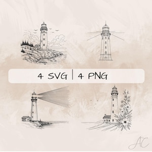 Lighthouse SVG Bundle, Lighthouse PNG ,Lighthouse Clipart, Hand drawn Lighthouse pictures for print and engraving