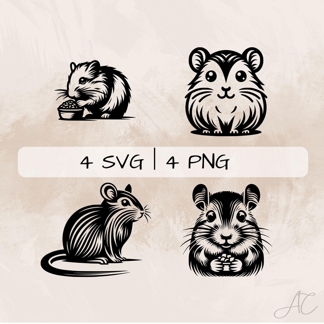 Gerbil SVG Bundle, Cute Gerbil PNG , Eating Gerbil Clipart, Hand Drawn ...