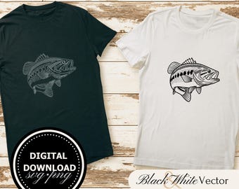 Bass Fish SVG Bundle, Bass Fish PNG ,Fishing Clipart, Hand drawn Bass Fish pictures for print and engraving