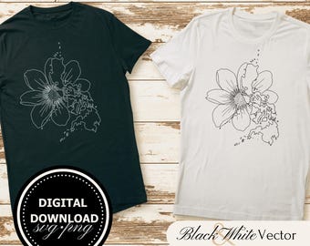 Pacchetto SVG Filippine, PNG contorno Filippine, Clipart mappa Filippine, Immagini disegnate a mano Filippine e fiori per la stampa e l'incisione