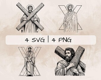 St Andrew SVG Bundle, Andrew the Apostle PNG, Saint Andrew Clipart, Hand drawn St Andrew pictures for print and engraving