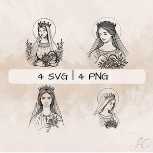 Pacchetto SVG di Santa Elisabetta d'Ungheria, patrona dei senzatetto PNG, Santa Clipart, Immagini disegnate a mano di Santa Elisabetta per la stampa e l'incisione