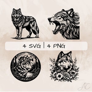 Wolf SVG bundle, Wolf Howling PNG, Wolf Head Clipart, Hand drawn Wolf pictures for print and engraving
