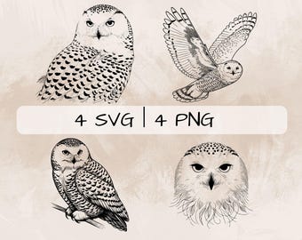 SVG-bundel sneeuwuil, uil png, sneeuwuil clipart, handgetekende sneeuwuil foto's om af te drukken en te graveren