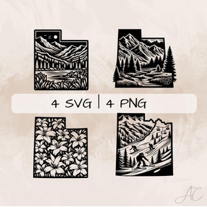 Utah SVG Bundle, Utah carte PNG, Utah contour Clipart, images Utah dessinés à la main pour impression et gravure