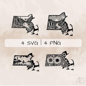 Massachusetts SVG Bundle, Massachusetts state PNG ,Massachusetts outline Clipart, Hand drawn Massachusetts pictures for print and engraving