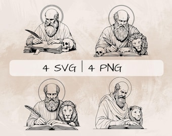 Sankt Jerome SVG-paket, Sankt Jerome PNG, Sankt Jerome Clipart, handritade Sankt Jerome-bilder för tryck och gravyr