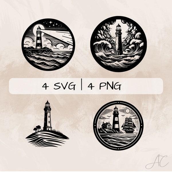 Lighthouse SVG, PNG, Lighthouse scene Vector, Lighthouse with boat clipart, Hand drawn lighthouse  pictures for print and engraving