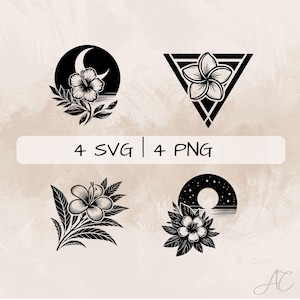 Tiare Flower SVG Bundle, Tahitian Gardenia PNG ,Tahitian gardenia Clipart, Hand drawn Tiare Flower pictures for print and engraving