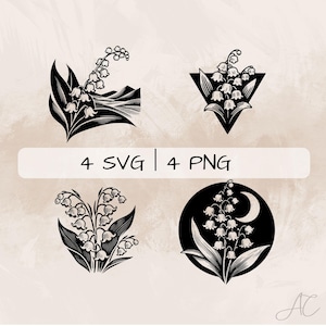 Lily of the Valley SVG Bundle, Lily PNG ,May Birth Flower Clipart, Hand drawn Lily of the Valley pictures for print and engraving