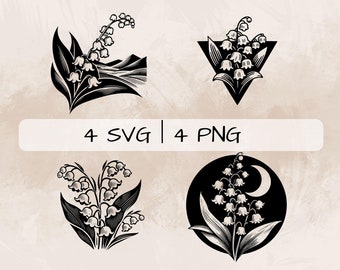 Pacote SVG de Lírio do Vale, PNG de Lírio, Clipart de flor de nascimento de maio, imagens desenhadas à mão de Lírio do Vale para impressão e gravação