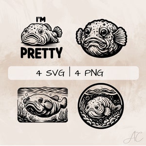 Blobfish SVG & PNG bundle,Blobfish in Sea Clipart, Hand drawn Blobfish pictures for print and engraving