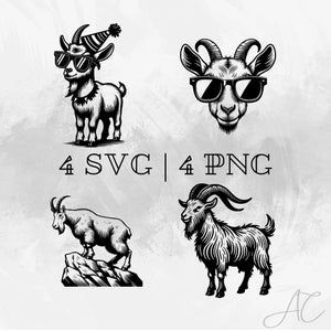 Goat SVG bundle, Party goat PNG, Goat with sunglasses clipart , Hand drawn Goat pictures for print and engraving