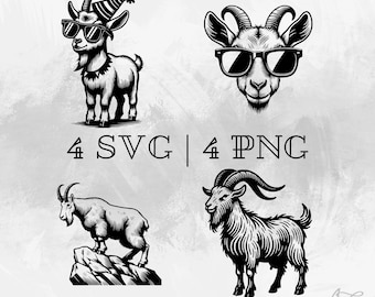 Goat SVG bundle, Party goat PNG, Goat with sunglasses clipart , Hand drawn Goat pictures for print and engraving