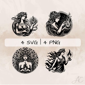 Hestia SVG Bundle, Goddess Hestia PNG , Greek Mythology Clipart, Hand drawn Hestia pictures for print and engraving