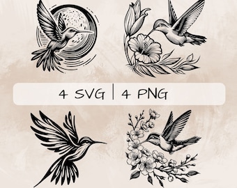 Hummingbird SVG & PNG bundle,Hummingbird and Sakura Clipart, Hand drawn Hummingbird pictures for print and engraving