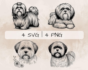 Lhasa Apso SVG Bundle, Cute Lhasa Apso PNG, Floral Lhasa Apso Clipart, Hand drawn Lhasa Apso pictures for print and engraving