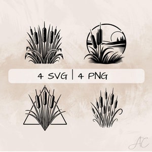 Cattail SVG Bundle, Cattail PNG ,Cattail Clipart, Hand drawn Cattail pictures for print and engraving
