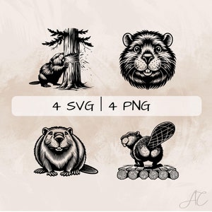 Beaver SVG Bundle, Beaver and Tree PNG , Beaver Face Clipart, Hand drawn beaver pictures for print and engraving