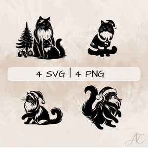 Christmas Ragdoll Cat SVG bundle, Christmas Cat PNG, Ragdoll Cat Clipart, Hand drawn Christmas  Ragdoll Cat pictures for print and engraving