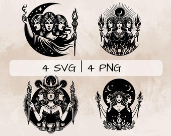 Hecate SVG Bundle, Hecate Goddess PNG , Greek Mythology Clipart, Hand drawn Hecate pictures for print and engraving