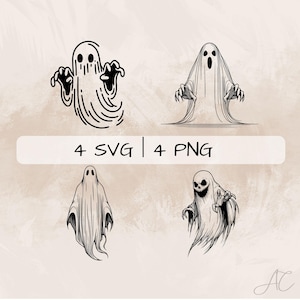 Halloween Ghost SVG Bundle, Spooky Ghost PNG, Scary Ghost Clipart, Hand drawn Halloween Ghost pictures for print and engraving