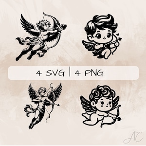 Cupid SVG bundle , Cupid with bow PNG, Cupid and heart Clipart, Hand drawn Cupid pictures for print and engraving