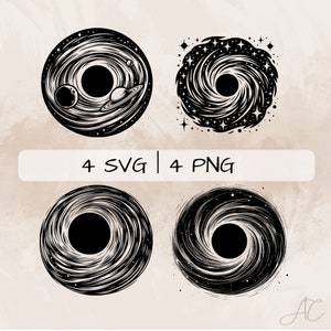 Black Hole SVG bundle, Black Hole and Stars PNG, Black Hole in Space Clipart, Hand drawn Black Hole  pictures for print and engraving