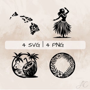 Hawaii SVG bundle, Hula Dance PNG, Hawaii Beach Clipart, Hand drawn Hawaii pictures for print and engraving