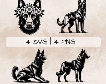 Belgian Malinois SVG Bundle, Belgian Shepherd PNG, Belgian sheepdog Clipart, Hand drawn Belgian Malinois pictures for print and engraving