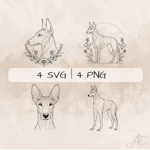 Pharaoh Hound SVG Bundle, Pharaoh Dog PNG, Maltese Dog Clipart, Hand drawn Kelb tal-Fenek pictures for print and engraving