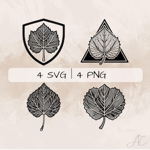 Aspen Leaf SVG Bundle, Aspen PNG ,Aspen Leaf Clipart, Hand drawn Aspen Leaf pictures for print and engraving