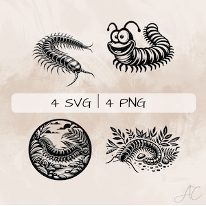 Centipede SVG bundle, Funny Centipede PNG,  Centipede in Nature Clipart , Hand drawn Centipede pictures for print and engraving