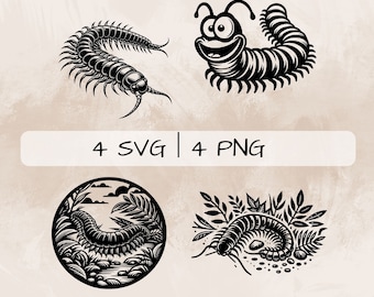 Centipede SVG bundle, Funny Centipede PNG,  Centipede in Nature Clipart , Hand drawn Centipede pictures for print and engraving