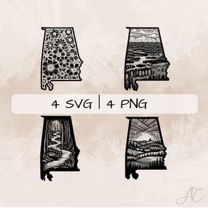 Bundle SVG Alabama, Alabama carte PNG, Alabama contour Clipart, images Alabama dessinées à la main pour impression et gravure