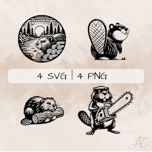 Beaver SVG bundle, Beaver with chainsaw PNG, Beaver and wood Clipart, Hand drawn Beaver pictures for print and engraving