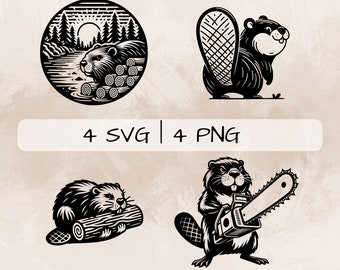 Beaver SVG bundle, Beaver with chainsaw PNG, Beaver and wood Clipart, Hand drawn Beaver pictures for print and engraving