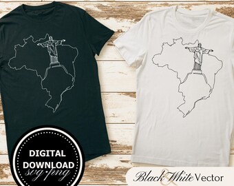 Brazil SVG Bundle, Brazil Outline PNG, Christ the Redeemer Clipart, Hand drawn Brazil Map pictures for print and engraving