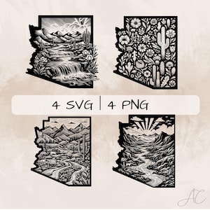 Pacchetto SVG Arizona, Arizona Map PNG, Arizona Outline Clipart, immagini dell'Arizona disegnate a mano per la stampa e l'incisione