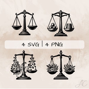 Scale SVG bundle, Floral Scale PNG, Scale with Weights Clipart, Hand drawn Scale pictures for print and engraving