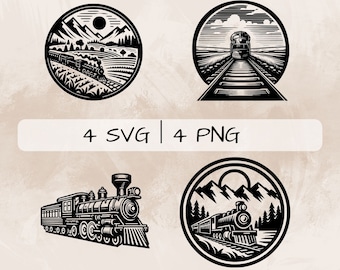 Train SVG bundle, Train Scene PNG, Train and Railroad Clipart, Hand drawn Train pictures for print and engraving