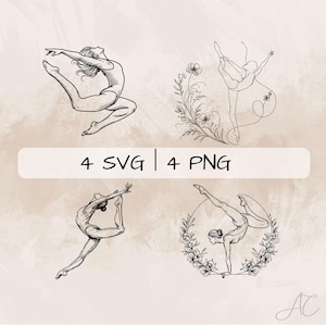 Delicate Gymnastics SVG Bundle, Female Gymnast Line Art PNG, Woman Gymnastic Clipart, Hand drawn Girl Gymnast pictures for print & engraving