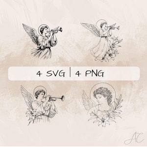 Saint Gabriel SVG Bundle, Archangel Gabriel PNG,St Gabriel and Trumpet Clipart, Hand drawn Gabriel and Lily pictures for print and engraving