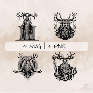 Bundle SVG Cernunnos, dieu celtique PNG, clipart dieu de la forêt, images Cernunnos dessinées à la main pour impression et gravure