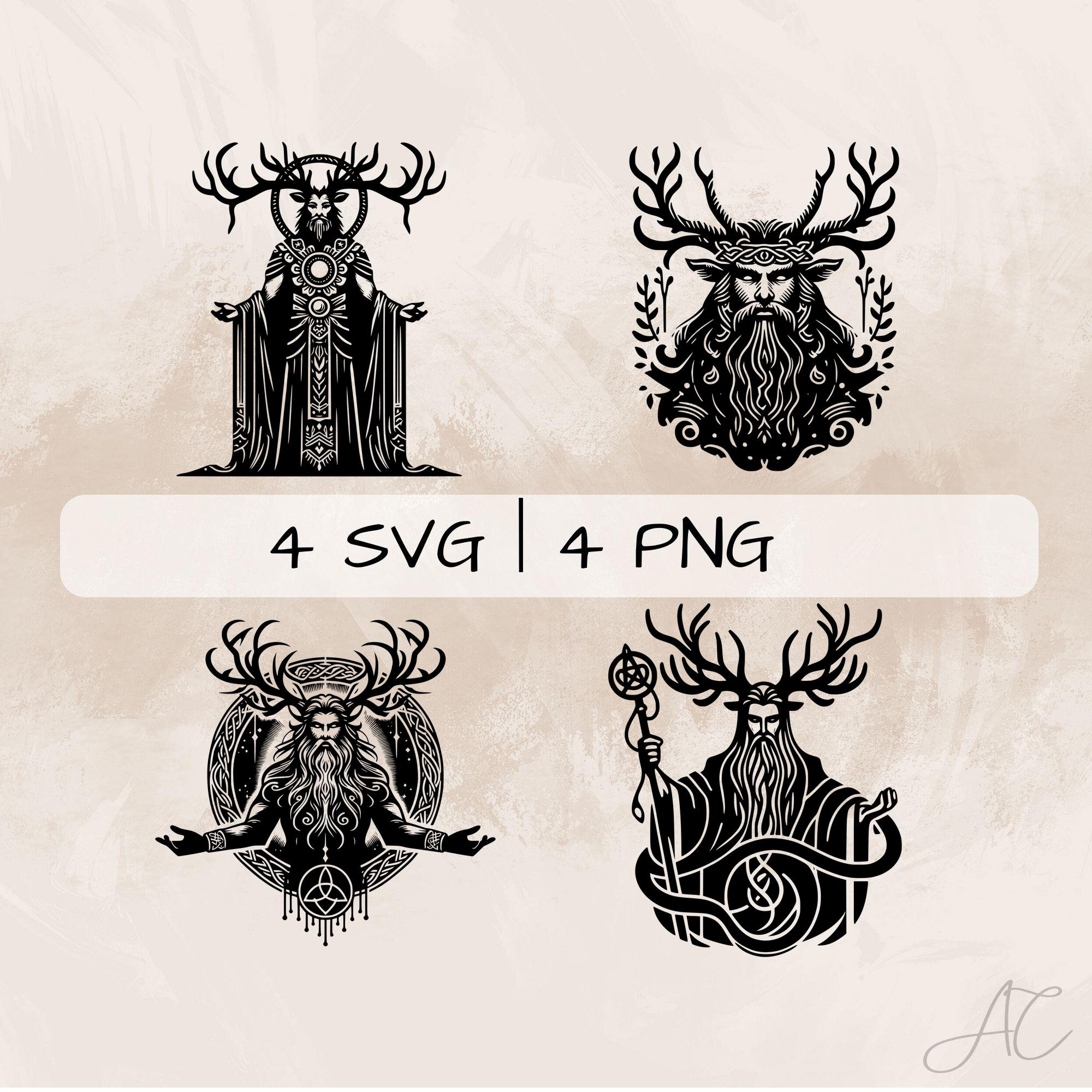 Cernunnos SVG Bundle, Celtic God PNG, Forest God Clipart, Hand drawn Cernunnos pictures for print and engraving