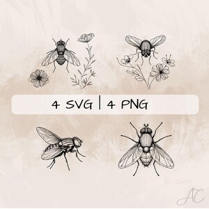 Paquete SVG de moscas, PNG de insectos, imágenes prediseñadas de moscas, imágenes de moscas dibujadas a mano para imprimir y grabar