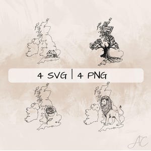 Royaume-Uni SVG Bundle, Royaume-Uni contour PNG, Royaume-Uni pays Clipart, images de carte dessinées à la main pour impression et gravure